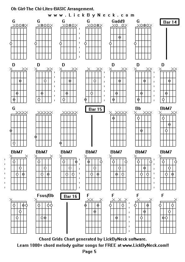 Chord Grids Chart of chord melody fingerstyle guitar song-Oh Girl-The Chi-Lites-BASIC Arrangement,generated by LickByNeck software.